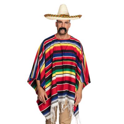 Carnaval verkleed set - Mexicaanse poncho sombrero hoed en plaksnor - gekleurd - heren