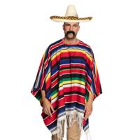 Carnaval verkleed set - Mexicaanse poncho sombrero hoed en plaksnor - gekleurd - heren Carnaval verkleed set - Mexicaanse poncho sombrero hoed en plaksnor - gekleurd - heren