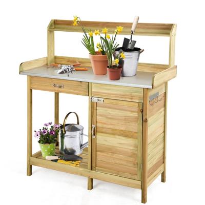 Plantentafel met Laden en Onderkast Tuintafel Bloementafel met Verzinkt Werkblad 3 Haken Tuinwerktafel Tuintafel Weerbestendig
