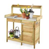 Plantentafel met Laden en Onderkast Tuintafel Bloementafel met Verzinkt Werkblad 3 Haken Tuinwerktafel Tuintafel Weerbestendig