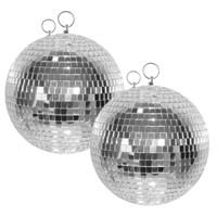 Disco spiegel bal - 2x - rond - plafond - in het zilver - diameter 30 cm