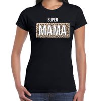 Super mama cadeau t-shirt met panter print zwart voor dames - Moederdag 2XL  - - thumbnail