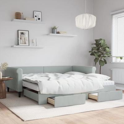 Slaapbank onderschuifbed en lades 100x200 cm fluweel lichtgrijs