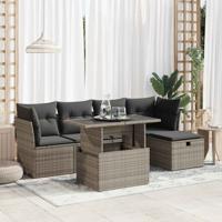 6-delige Loungeset met kussens poly rattan grijs