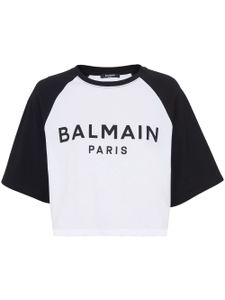 Balmain t-shirt crop en coton à logo imprimé - Blanc