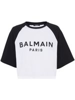 Balmain t-shirt crop en coton à logo imprimé - Blanc - thumbnail