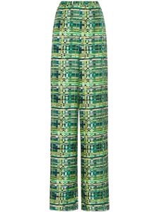 Ferragamo pantalon palazzo en soie à carreaux - Vert