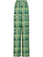 Ferragamo pantalon palazzo en soie à carreaux - Vert