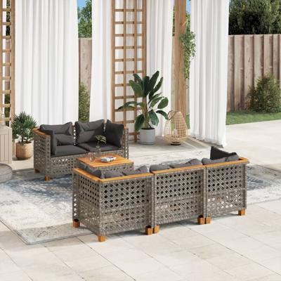 6-delige Loungeset met kussens poly rattan grijs