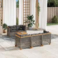 6-delige Loungeset met kussens poly rattan grijs