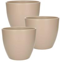 3x Bloempot - taupe - mat - keramiek - voor kamerplant - H17 x D19.5 cm 3x Bloempot - taupe - mat - keramiek - voor kamerplant - H17 x D19.5 cm