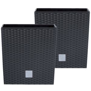 Set van 3x stuks kunststof Rato rotan bloempotten/plantenpotten met binnenpot antraciet 22 cm
