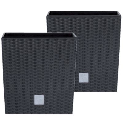 Set van 3x stuks kunststof Rato rotan bloempotten/plantenpotten met binnenpot antraciet 22 cm