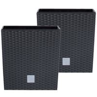 Set van 3x stuks kunststof Rato rotan bloempotten/plantenpotten met binnenpot antraciet 22 cm