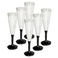 Prosecco/Champagneglazen - 6x stuks - transparant/zwart - kunststof - 165 ml