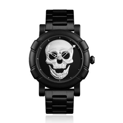 LGT JWLS Herenhorloge &apos;3D Skull Zilver&apos; - Zwarte Band en Behuizing