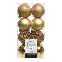 16x Gouden kerstballen 6 cm kunststof mix