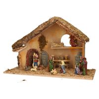 Complete kerststal met kerststal beelden - 50 x 23 x 31 cm - hout/mos/polyresin - thumbnail