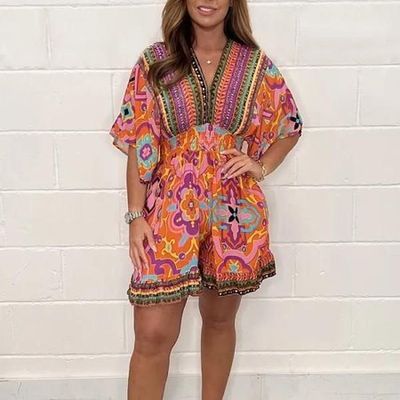 Womens V Neck Vacation Rompers