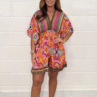 Womens V Neck Vacation Rompers - thumbnail