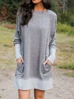 Cotton-Blend Long Sleeve Casual Knitting Dress - thumbnail