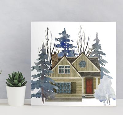Canvas schilderij rustiek huis en bomen