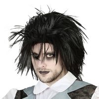Halloween - Atosa Halloween/carnaval verkleedpruik half lang haar - zwart - heren - Zombie/Rockstar
