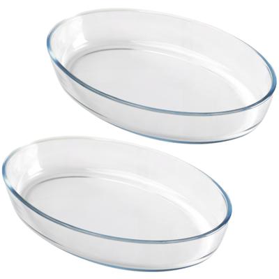 Chef Traiteur Ovenschaal - 2x - borosilicaat glas - ovaal - 4L - 40x27x7 cm