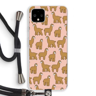 Alpacas: Pixel 4 XL Transparant Hoesje met koord