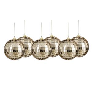 Disco kerstballen - 6x stuks - champagne - 8 cm - foam - spiegelbol/discobol