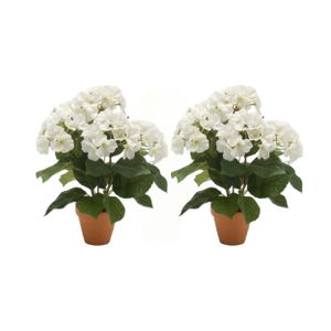 2x stuks kunstplant Hortensia wit in ronde terracotta pot 40 cm