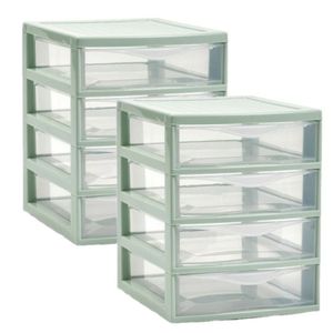 Ladeblokje/bureau organizer 2x lades - mintgroen/transparant - L18 x B21 x H23 cm - plastic