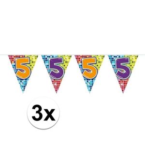 3x Mini vlaggetjeslijn slingers verjaardag  versiering 5 jaar   -