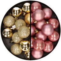 36x stuks kunststof kerstballen goud en oudroze 3 en 4 cm - thumbnail