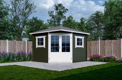 Interflex 3055K Blokhut 300x300 cm 28 mm vuren gecoat- Puntdak- Hout- Interflex