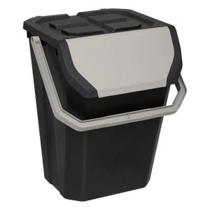 Afvalbak/vuilnisbak met klepdeksel - kunststof - zwart - 37 liter - oppak hengsel - sorteerbak
