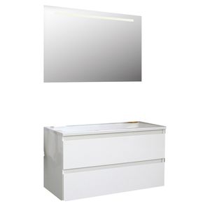 Badkamermeubel BWS Pepper Acryl Wastafel Incl Spiegel Met LED Verlichting Met Kraangat 100x55x46 cm Wit