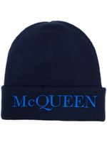 Alexander McQueen bonnet en cachemire à logo brodé - Bleu