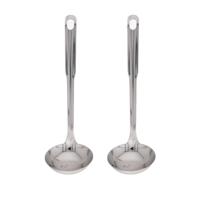 Gerimport Soep/saus opscheplepel - 2x - zilver - RVS - 29 cm - keukengerei - soeplepel