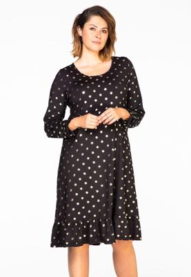 Yoek Jurk GOLD DOTS | Zwart | Maat Plus
