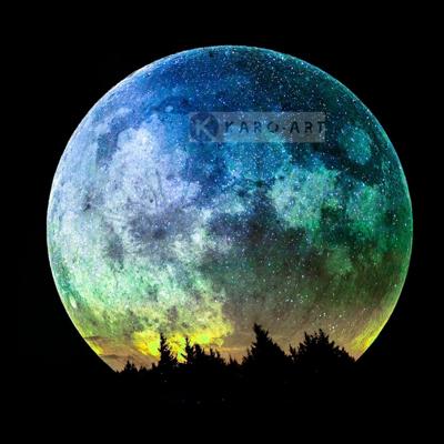 Afbeelding op acrylglas - Gekleurde Volle Maan , Blauw zwart , 50x50cm , Premium print