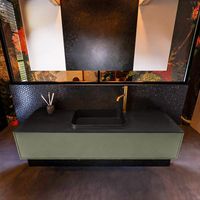 Badkamermeubelset Mondiaz Erin 150 cm met 1 Lade met RIDGE Wastafel Midden Urban met 1 kraangat Greeploos Mat Army