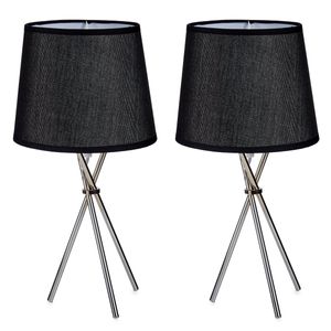 2x stuks design tafellampen/schemerlampjes zwarte kap en stalen poten 38 cm