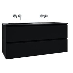Adema Chaci Badkamermeubelset - 120x46x57cm - 2 keramische wasbakken zwart - zonder kraangaten - 2 lades - mat zwart SW1212777/SW773933