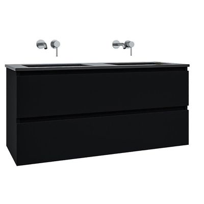 Adema Chaci Badkamermeubelset - 120x46x57cm - 2 keramische wasbakken zwart - zonder kraangaten - 2 lades - mat zwart SW1212777/SW773933