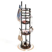 Sieradenstandaard 360° Draaibare Sieradenhouder voor Oorbellen en Kettingen met 3 Legplanken Vrijstaande Sieradenhanger-Bruin