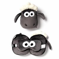 Shaun het Schaap knuffel/reiskussen/slaapmasker - 2-in-1 set - voor kinderen - thumbnail