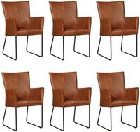 Set van 6 Cognac leren industriële eetkamerstoelen Mate - Granada leer Savannah (cognac leer)