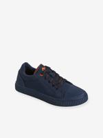 Canvas kindersneakers met vetersluiting en ritssluiting marineblauw