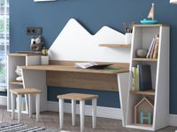 Bureau DIDDY 120 cm wit/walnoot met krukjes - thumbnail